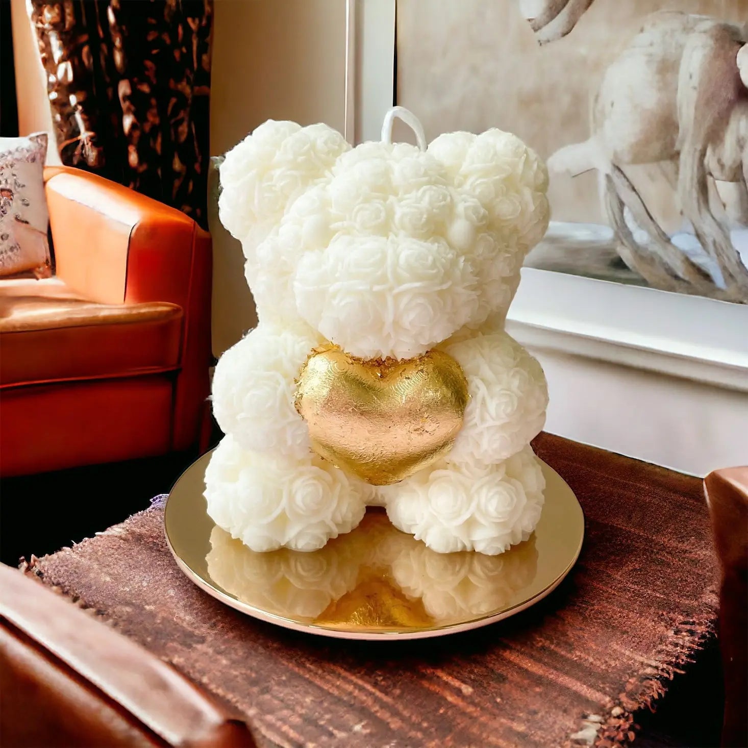 Luxury Gift Big Gold Rose Bear Candle OneStopCandles