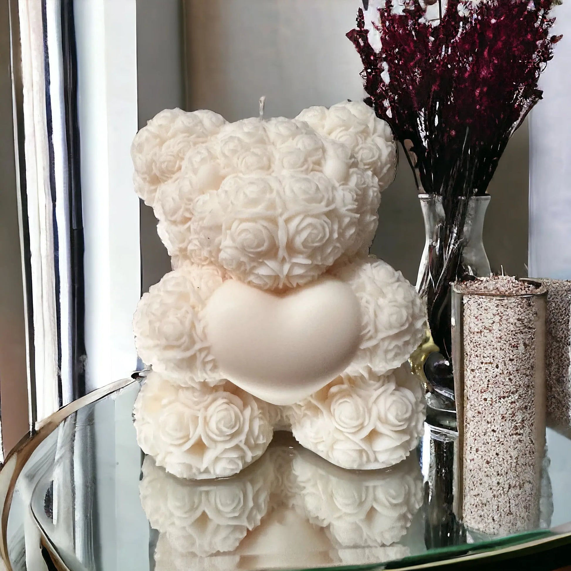 Luxury Gift Big Gold Rose Bear Candle OneStopCandles